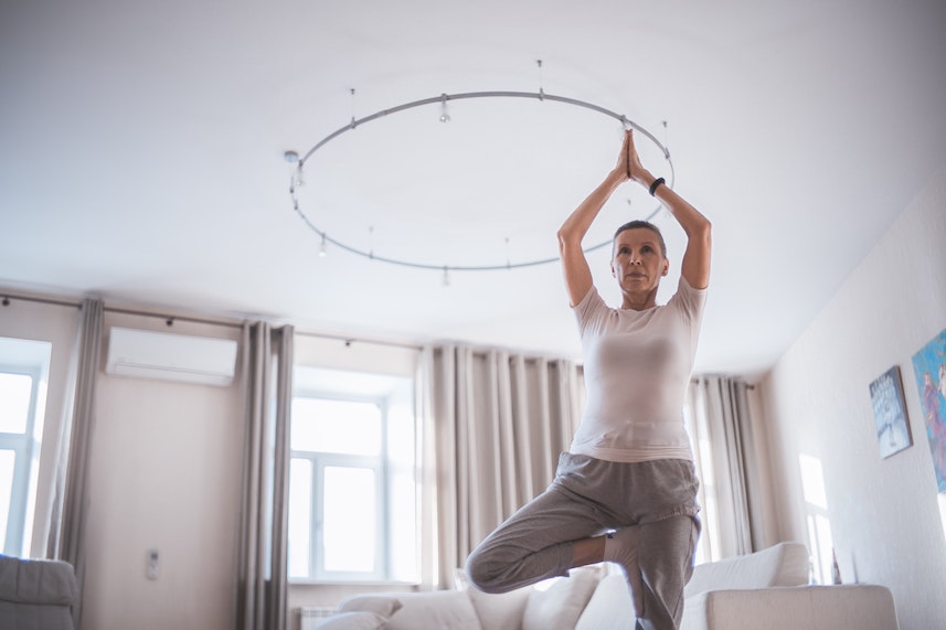 Woman Doing Tree Pose Exercise for Seniors